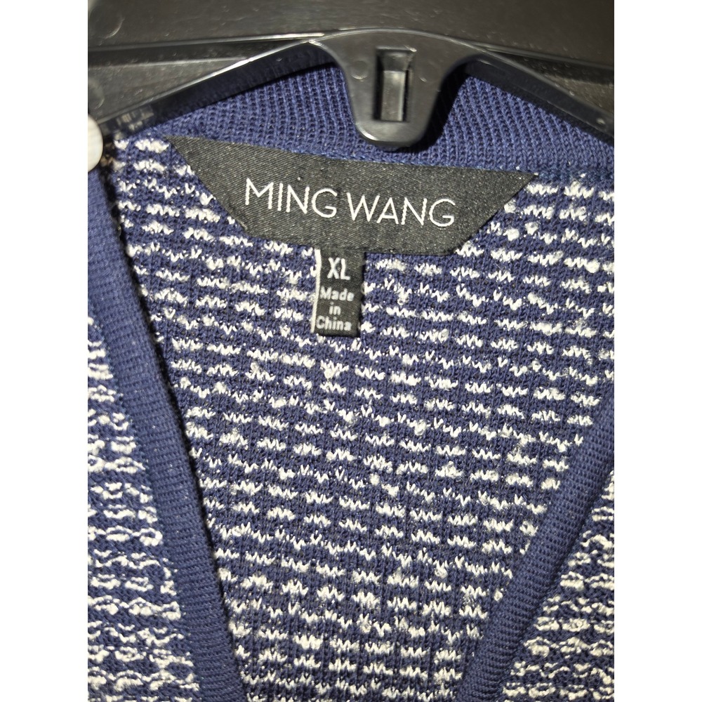 Ming Wang Womens XL Navy White Knit Skirt Suit Set Cardigan Jacket Pencil Skirt - Picture 3 of 9